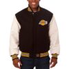 Lakers JH Design Black Big & Tall All-Leather Logo Full-Snap Jacket