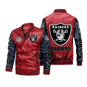 Las Vegas Raiders Red Navy Bomber Leather Jacket