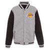 Lakers JH Design Gray/Black Embroidered Logo Reversible Fleece Full-Snap Jacket