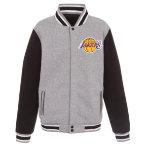 Lakers JH Design Gray/Black Embroidered Logo Reversible Fleece Full-Snap Jacket