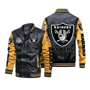 Las Vegas Raiders Black Yellow Bomber Leather Jacket