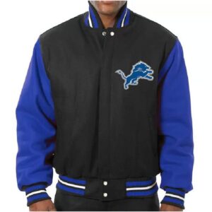 Black Blue Detroit Lions NFL Team Varsity Jacket