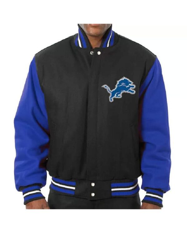 Black Blue Detroit Lions NFL Team Varsity Jacket