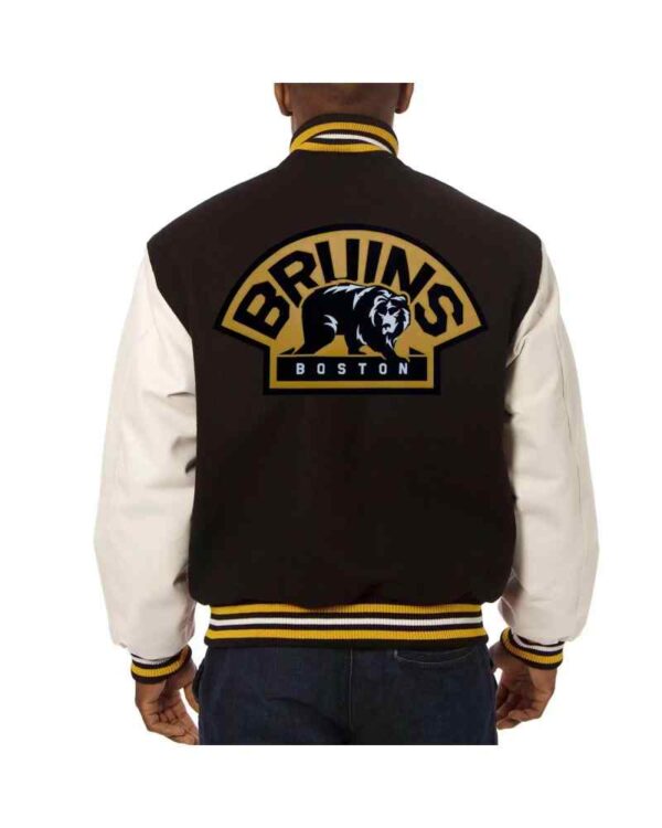 Black Boston Bruins Two Tone Wool Leather Jacket