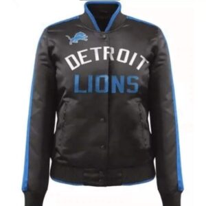 Black Detroit Lions NFL Team Satin Jacket