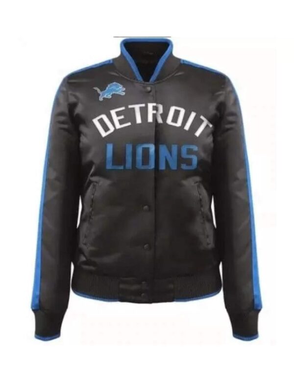 Black Detroit Lions NFL Team Satin Jacket