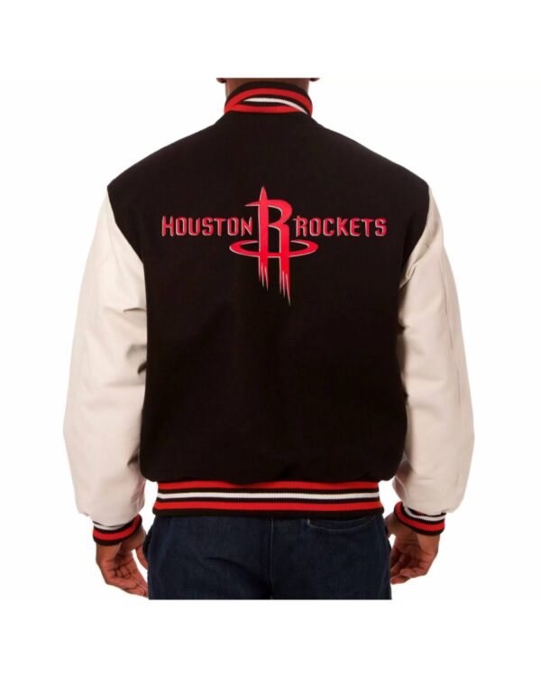 Black Houston Rockets Wool Leather Jacket