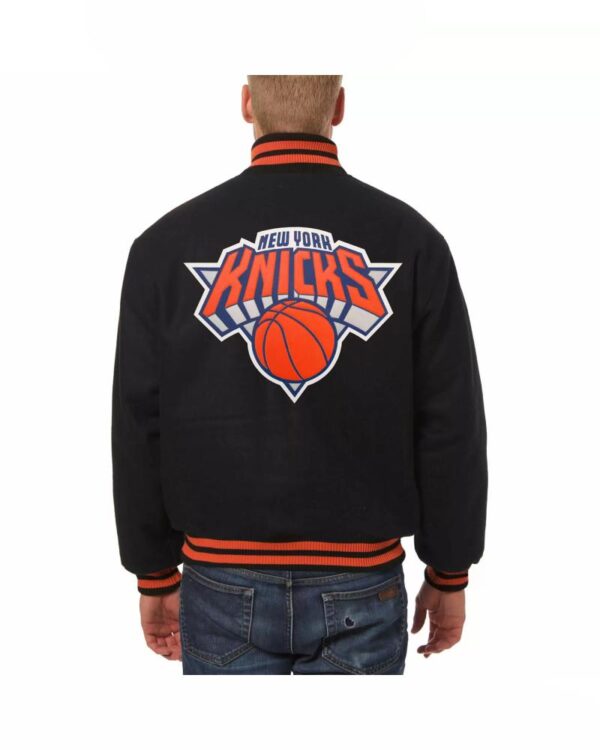 Black NBA New York Knicks Wool Leather Jacket
