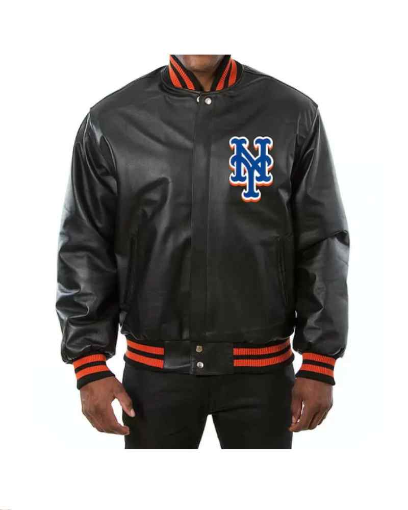 Black New York Mets Jeff Hamilton Leather Jacket | LA Jacket