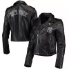 Black New York Yankees Moto Full Zip Leather Jacket
