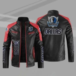 Black Red Dallas Mavericks Block Leather Jacket