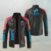 Black Red Detroit Lions Block Leather Jacket