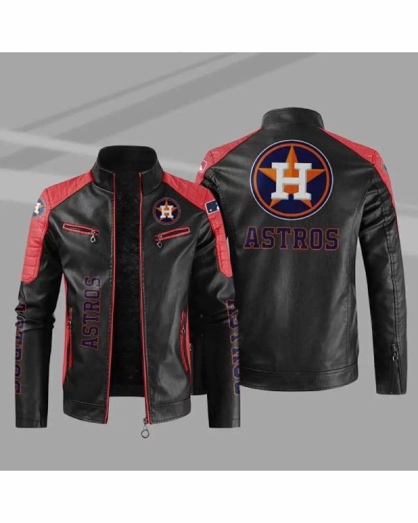 Black Red MLB Houston Astros Block Leather Jacket