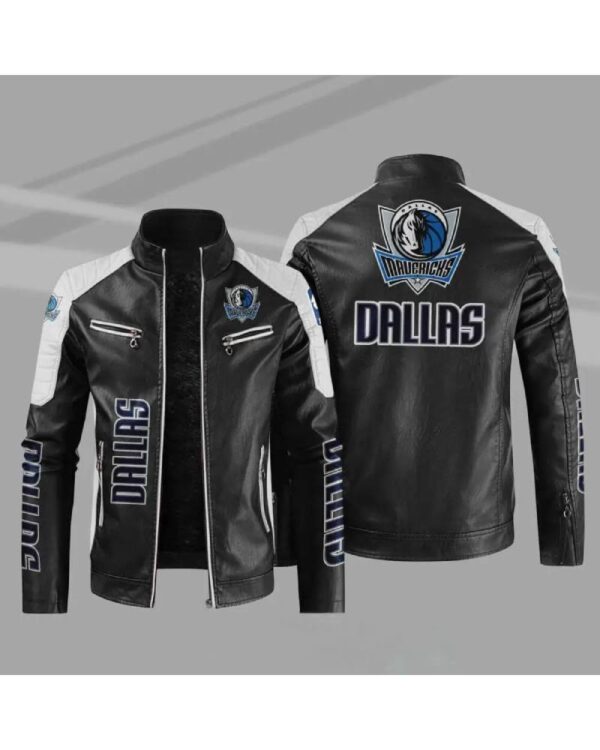 Black White Dallas Mavericks Block Leather Jacket