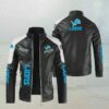Black White Detroit Lions Block Leather Jacket