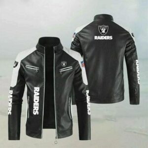Black White NFL Las Vegas Raiders Leather Jacket