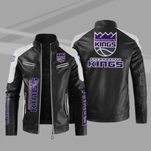 Sacramento Kings NBA Block Black White Leather Jacket