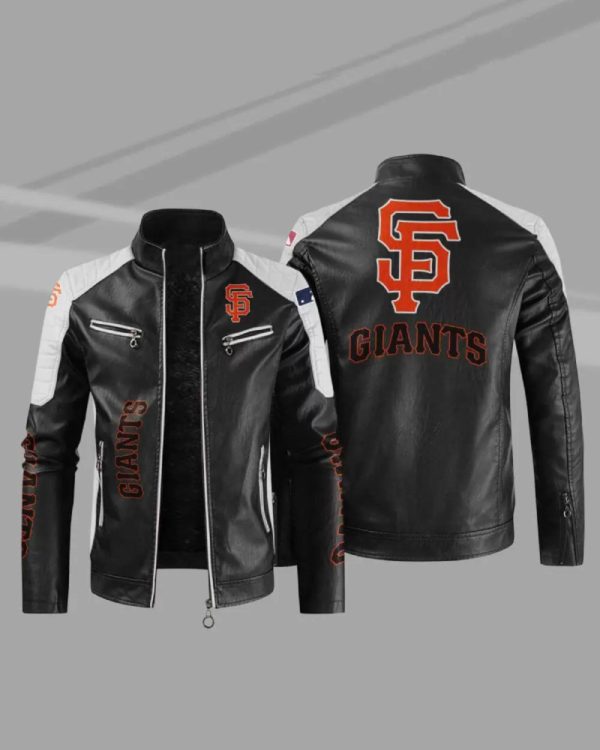 Black White San Franciso Giants Block Leather Jacket