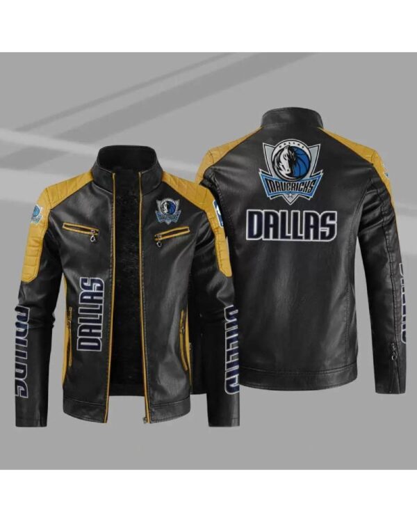 Black Yellow Dallas Mavericks Block Leather Jacket