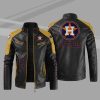 Black Yellow MLB Houston Astros Block Leather Jacket