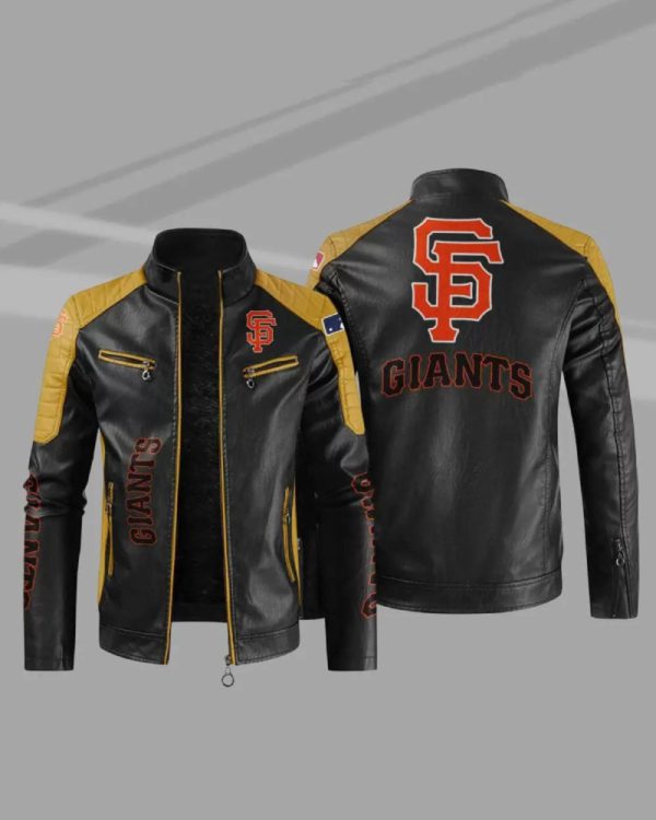Black Yellow San Franciso Giants Block Leather Jacket