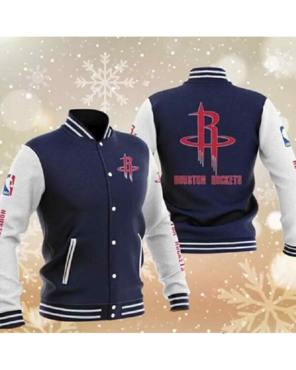 Blue Houston Rockets Varsity Baseball Jacket