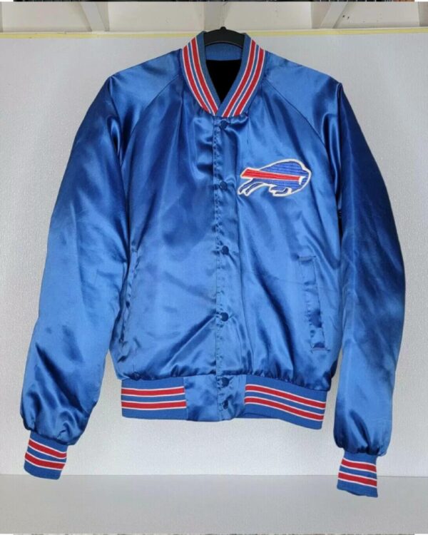 Blue NFL Buffalo Bills Satin Varsity Snap Button Jacket