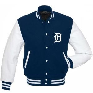 Blue White Detroit Tigers Letterman Varsity Jacket