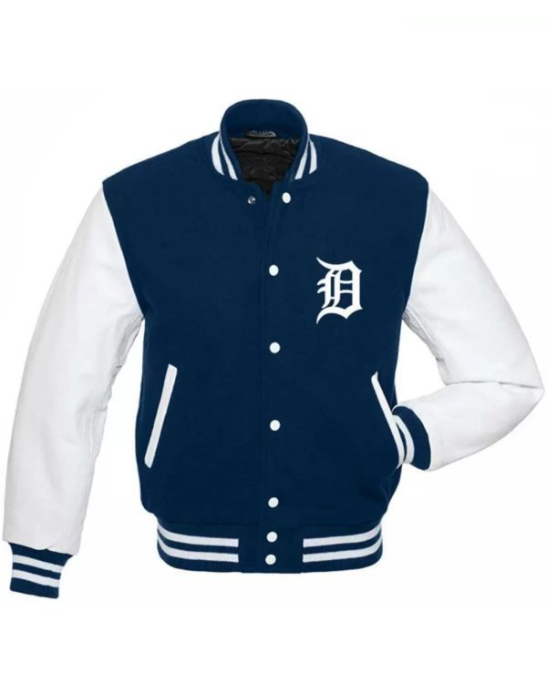 Blue White Detroit Tigers Letterman Varsity Jacket