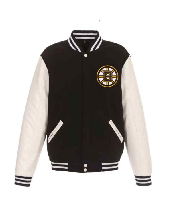 Boston Bruins Black White Wool Leather Jacket