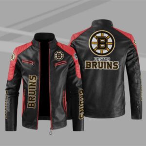 Boston Bruins Block Red Black Leather Jacket