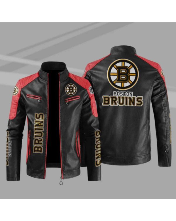 Boston Bruins Block Red Black Leather Jacket