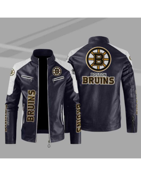 Boston Bruins Block White Black Leather Jacket