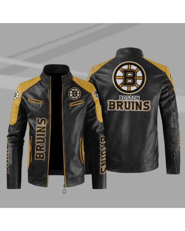 Boston Bruins Block Yellow Black Leather Jacket