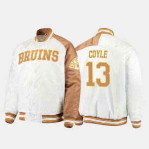 Boston Bruins Charlie Coyle 13 White Satin Jacket