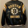 Boston Bruins NHL Zip Up Black Yellow Leather Jacket