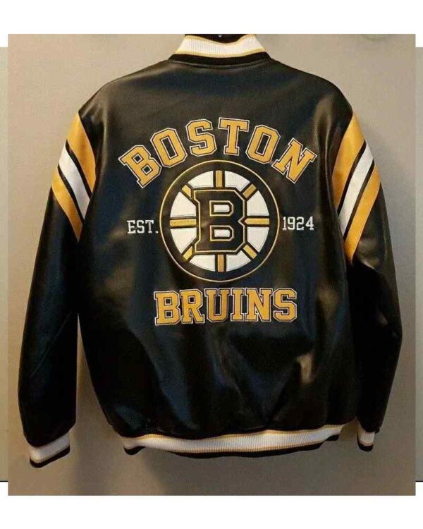 Boston Bruins NHL Zip Up Black Yellow Leather Jacket