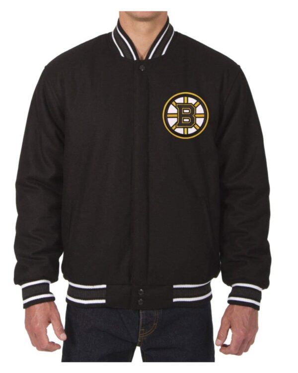 Boston Bruins Varsity Bomber Black Wool Jacket