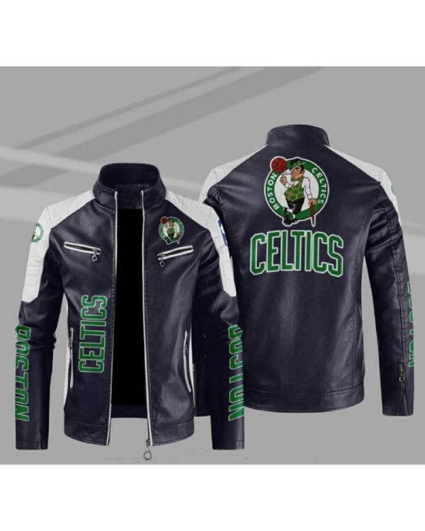 Boston Celtics Block Blue White NBA Leather Jacket