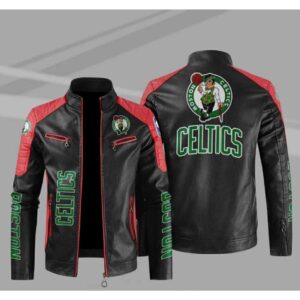 Boston Celtics Block Red Black NBA Leather Jacket