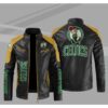 Boston Celtics Block Yellow Black NBA Leather Jacket