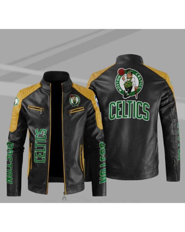 Boston Celtics Block Yellow Black NBA Leather Jacket