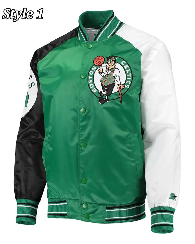 Women's Starter Kelly Green/White Boston Celtics Split Colorblock Satin  Full-Snap Varsity Jacket