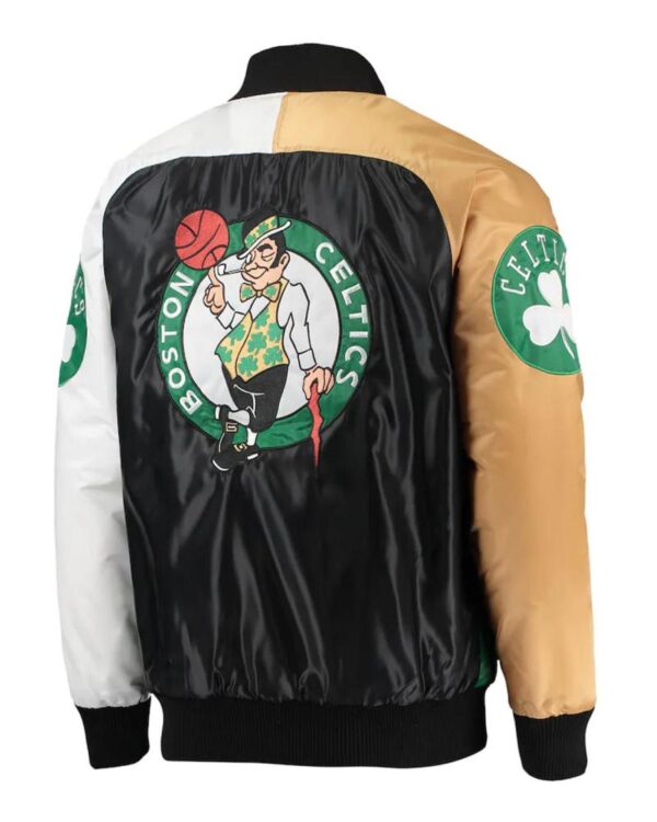 Remix Boston Celtics Tricolor Full-Snap Kelly Green/Gold/White Satin Jacket