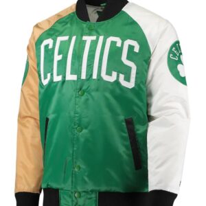Remix Boston Celtics Tricolor Full-Snap Kelly Green/Gold/White Satin Jacket