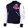 Boston Red Sox Logo Navy/White Varsity Wool/Leather Full-Zip Jacket