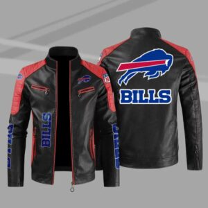 Buffalo Bills Black Red Color Block Leather Jacket