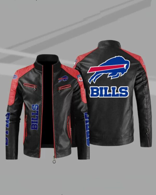 Buffalo Bills Black Red Color Block Leather Jacket