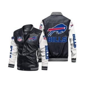 Buffalo Bills Black White Bomber Leather Jacket