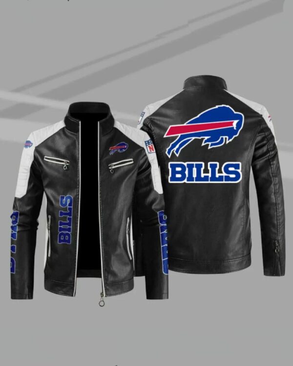 Buffalo Bills Black White Color Block Leather Jacket